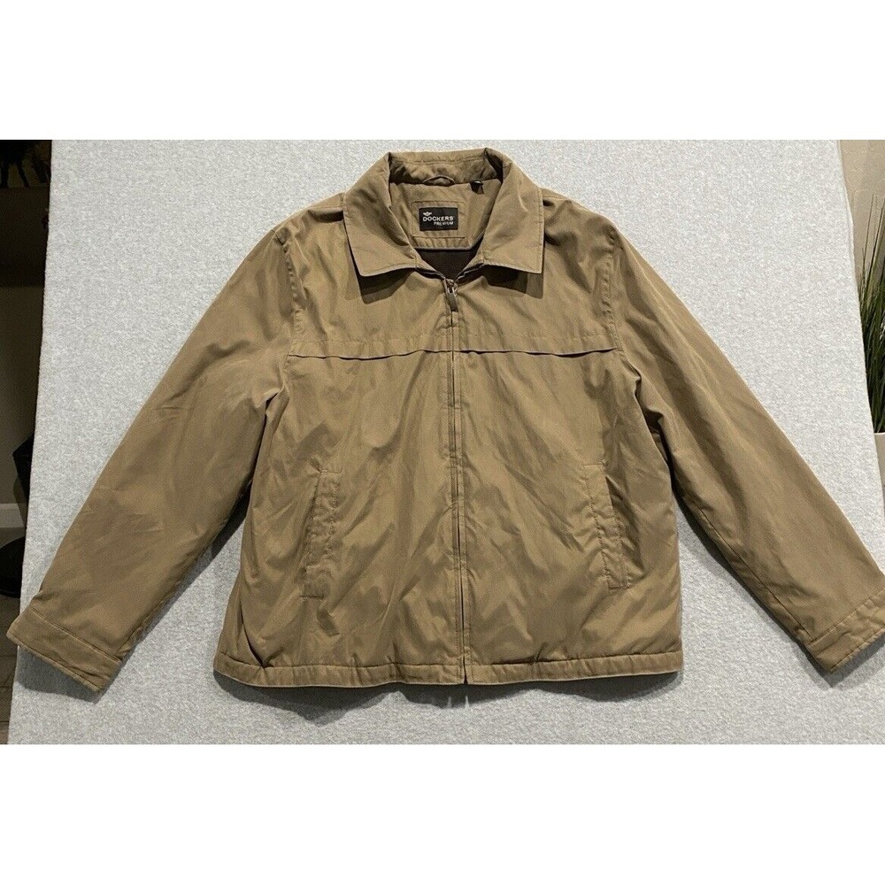 Dockers Premium Mens Jacket Coat Fleece Lined Khaki Men's XXG/XXL Full Zip